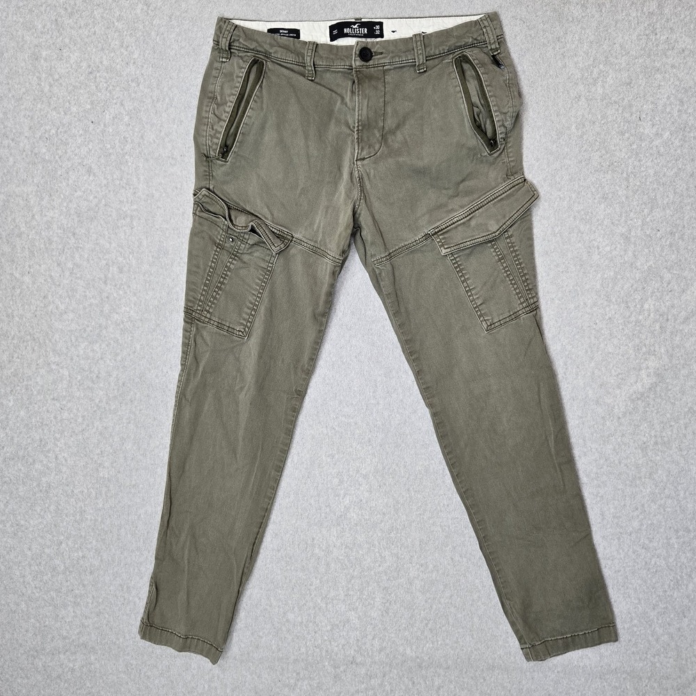 Hollister Men Pants 30X32 Green Cargo Skinny‎ Zipper Button 32"
